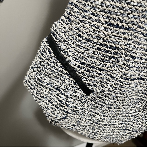 Club Monaco Jowdie Tweed Open Front Crop Jacket Leather Accent - Picture 6 of 17